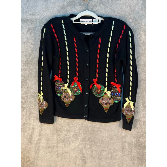 VTG Christmas Ornament Lambswool Angora Cardigan Sweater Small Petite - Picture 1 of 6